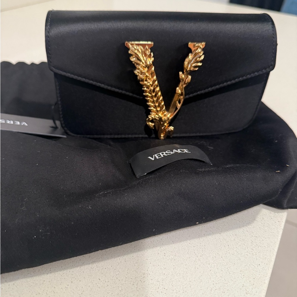 Versace virtue satin Black and Gold crossbody Bag